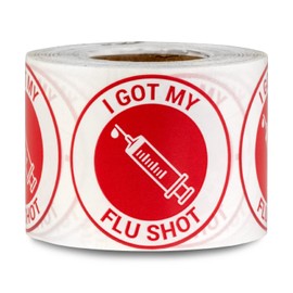 300 Labels, 1 Roll - I Got My Flu Shot Sticker - 1.5 inches, Round - Red Circle Dot Flu Shot Badge - I Got Vaccinated Stickers