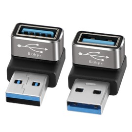Adaptador USB 3.0 de 90 grados, paquete de 2, (arriba y abajo), ángulo recto, USB tipo A macho a hembra, en forma de L (OTG), extensor de conector compatible con carga y sincronización de datos (5