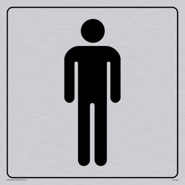 Viking Signs DV1026-S15-SV Male Toilet Symbol - Toilet Door Sign, Positive Black Text with Border, Vinyl Silver Sticker, 150 mm H x 150 mm W