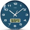 TIMESS 12-Inch Non-Ticking Analog Wall Clock with LCD Display, Blue
