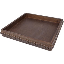Hrastany Square Wood Decorative Tray, Rustic Coffee Table Serving Tray for Ottoman, Farmhouse Kitchen Counter Organizer, Bedroom, Home Decor(Retro Brown)