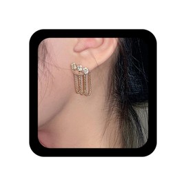 Aneneiceera Vintage Crystal Chain Earrings Gold Fringe Chain Stud Earrings Triple Chain Hoop Earring Wedding Rhinestone Earrings Jewellery for Women, Zinc