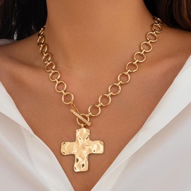 KummerSaprk Chunky Cross Necklace for Women Statement Necklace Layered Big Cross Pendant Necklaces Christian Gifts for Women