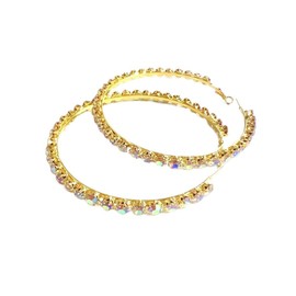 Fashion 70mm Rhinestones Big Large Hoop Earrings for Women Sparkly Colorful Crystal Huggie Hoops Hypoallergenic Dainty Round Circle Hooped Fashion Jewelry Party Christmas Gifts (Gold AB CZ)