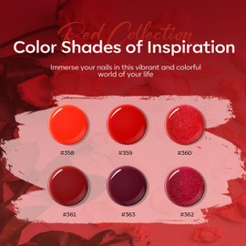 modelones Poly Nail Gel Set, 6 Colors Popular Red Collection Bright Wine Burgandy Glitter Poly Extension Gel Dark Bloody Red Builder Starter Home DIY Manicure Nail Art Gift