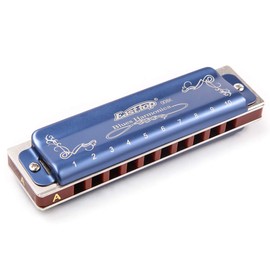 10 Holes Blues Harmonica T008K Diatonic Blues Harmonica with Case，More Professional Harmonica 20 tones for Beginner ，Students，Adults and Professional Player (Key of Bb)