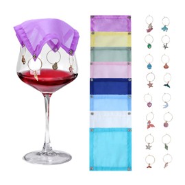 RHTDXC weighted outdoor wine glass covers,Set of 8 wine glass covers for bugs,Suitable For Picnics and Outdoor Dinners,33 Charms Rings,housewarming Gift(color)