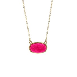YUJIAXU Sparkling Faux Druzy Oval Pendent Short Necklace for Wedding Gift Jewelry (Gold + Pink Drusy)