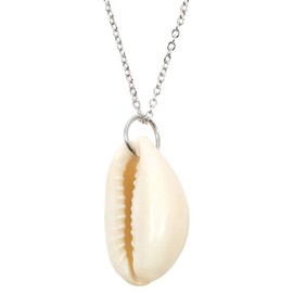Happiness Boutique Women's Necklace with Shell Pendant in Silver Colour Cowry Shell Necklace Stainless Steel Jewellery, Stainless Steel Clam shell Stainless steel