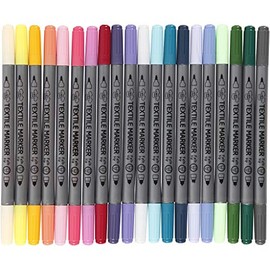Double Ended Textile T-Shirt Fabric Markers - Pastel Colours Pack of 20 Dual Tip Pens