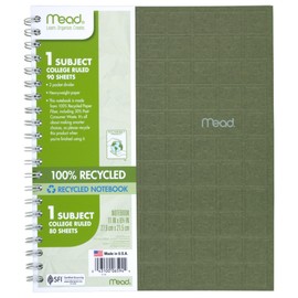 Mead Recycled 1-Subject Notebook, College Ruled, 11 x 8.5 Inches, 80 Sheets, Assorted Colors, 1 Notebook (06594)