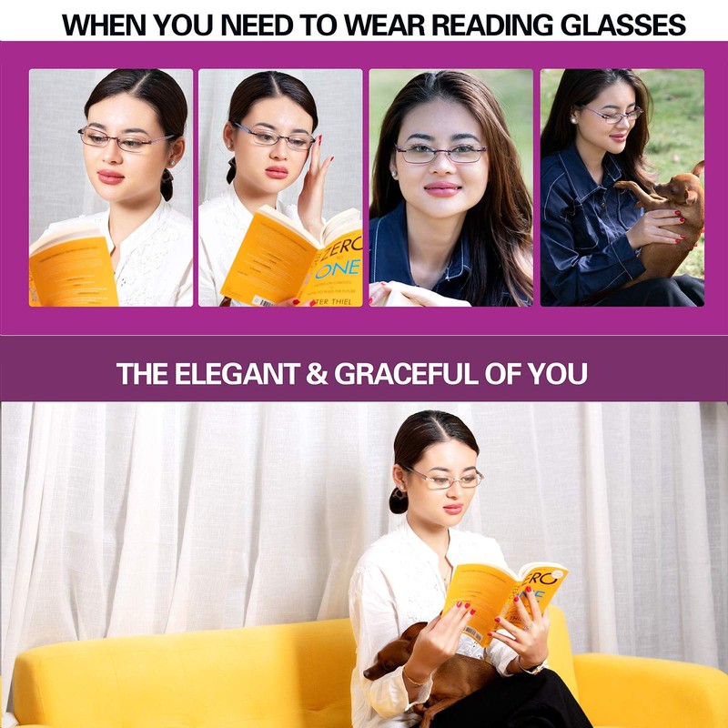 3-Pack Rimless Reading Glasses For Women, Lightweight Spring Hinge Readers,