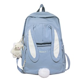 SUFUZEGA Kawaii Bunny Ear Backpack with Cute Bear Pendant for Girl Student Teen School Bag Book Bag Travel Backpack (Large, C-Blue)