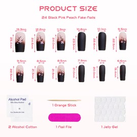 TELAIN Artificial Nails Set, 24 pieces Medium Press On Nails, Durable ABS Material For All Occasions, Incl. Nail Glue, File And Wooden Sticks