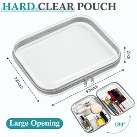 Sanwuta 6 Pcs Clear Hard Zipper Case Hard Plastic Zipper Pouches Makeup Bag Transparent Cases for Snacks Hard Plastic Storage Organizer Portable Box for Travel(Gray,9.84 x 7.87 x 2 Inch)