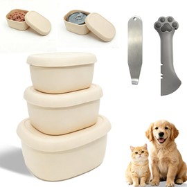 AMBAYLOG 3 PACK Dog Cat Food Storage Container Set with Spoon & Can Opener, Airtight Silicone S/M/L Pet Food Sealer for 3/5/7oz Cans, Reusable Wet Food Storage Box Can Lid Keep Food Fresh in Fridge
