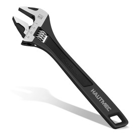 HAUTMEC Adjustable Spanner Wrench 250mm(10in) Adjustable Wrench Wide Jaw Black Oxide Wrench Drop-Forged CR-V Steel Metric & SAE Scales Perfectfor Home Garage Workshop and DIY HT0374