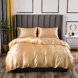 Single Duvet Cover 135×200cm Gold Satin - Silky Soft Double Bedding Sets Duvet Cover Set with 1 Matching Pillowcases