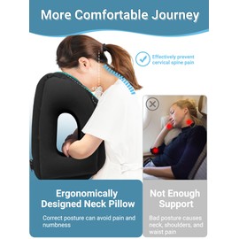Maliton Inflatable Travel Pillow for Airplane Comfortable Sleeping to Relieve Neck and Shoulder Pain, Support Head Inflatable Pillow for Long Flights, Used for Airplanes, Cars, Trains, Office(Black)