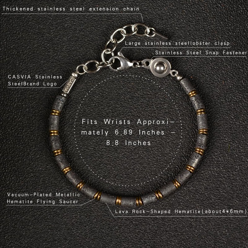 Casvia Men’s Lava Textured Hematite Bracelet - Handcrafted Original Design