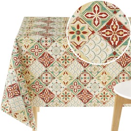 KP HOME Wipe Clean Tablecloth Square 55x55 In (140x140cm) - Moroccan Azulejo PVC Wipeable Plastic Table Cloth for Outdoor - Waterproof Oilcloth 4 Seat Dining Table Cover with Lisbon Tiles Pattern