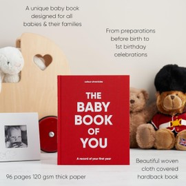 Colour Chronicles - First Year Baby Memory Book | Baby Book | Record 1st Year Milestones | Keepsake Baby Journal for Girls and Boys | Scrapbook and Photo Album | Linen Covered | 96 Pages – Red