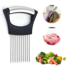 1 x Onion Cutter, Manual Onion Cutter with Protective Cover, Stainless Steel Onion Cutter Holder, 14 x 5.2 cm Food Slice Assistant, for Potatoes, Carrots, Onions, Lemon, Vegetables, Meat
