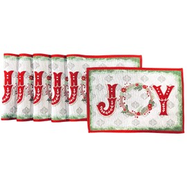 Holiday Joy Christmas Tapestry Placemats, Set of Six (6) Colorful Tapestry Weave Fabric, for Holiday's, Thanksgiving, Winter, Christmas (Holiday Joy)