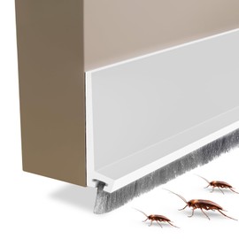 Huakaile 2 Pack Rubber Door Sweep, 39" x 2" Under Door Draft Stopper Blocker with Brush, Self-Adhesive Weather Stripping, Door Bottom Seal Strip for Cold Hot Air Gap Insulation (White)