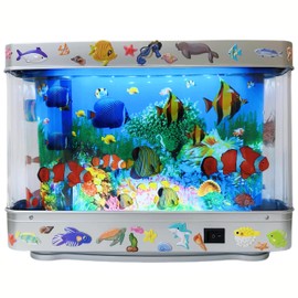 Fake Fish Tank Lamp - Moving Aquarium Night Light with Virtual Ocean Effect, 80s Retro Design for Adult Relaxation, Artificial Aquarium Decorative Lamp for Kids' Room and Cat Owners(US Plug)
