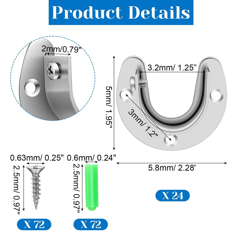 24 Pack Stainless Steel Closet Rod Brackets, U-Shaped Heavy Duty