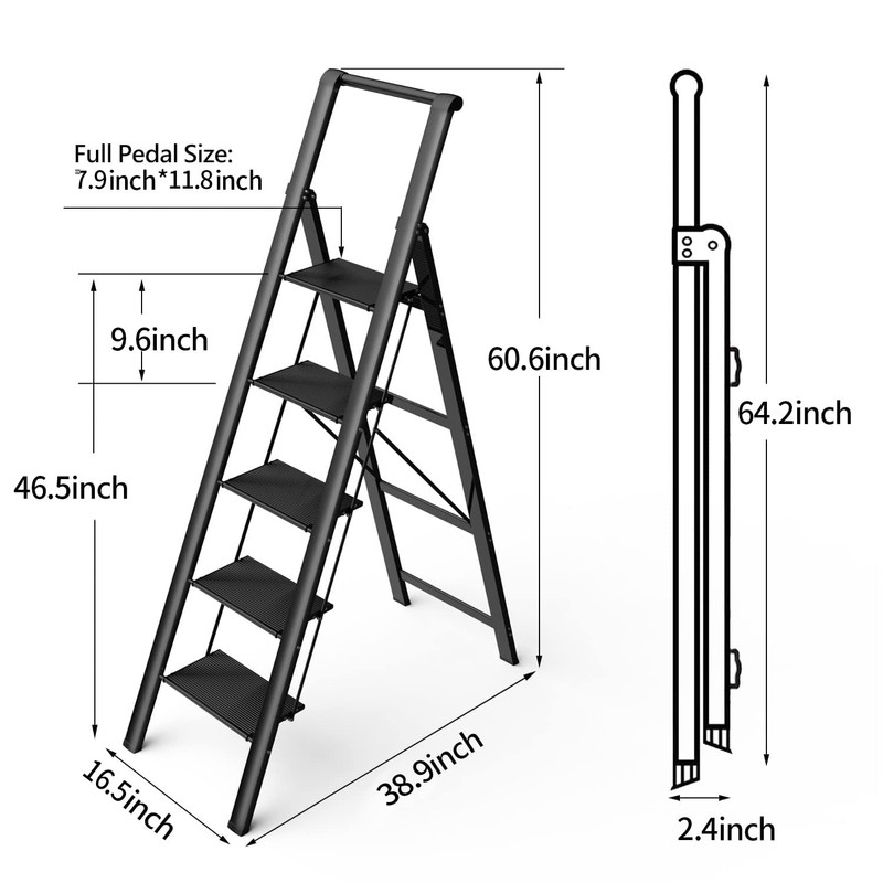 SOLADDER 5 Step Ladder, Folding Step Stool with Handgrip and