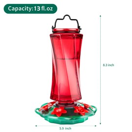 Billion Sky Glass Hummingbird Feeder for Outdoors Hanging, New Base Leak Proof, Rustproof, Fade Proof, Minimalist Bottle Shape, 6 Simulation Flowers Feeding Ports, Garden Decoration(Red)