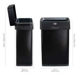 Clorox 13 Gallon Trash Can - 50L Slim Open Top Garbage Bin for Commercial Spaces, Kitchen, Office - Narrow Rectangular Black Stainless Steel Body with Hinged Rim Protection