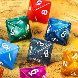 TecUnite 25 Pieces Polyhedral Dice Set with Black Pouch for Other Table Activities with Random Multi Colored Assortment(Transparent and Dots,8 Sides)