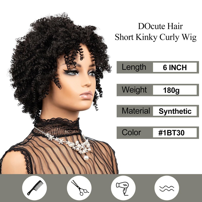 Short Black Kinky Curly Afro Bob Glueless Wigs Pre Plucked