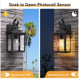 Lawyettle Dusk to Dawn Outdoor Wall Light, Exterior Waterproof Wall Sconce, Matte Black Front Porch Light, Outside Wall Mount Lantern for House Garage Doorway (Bulb Include)