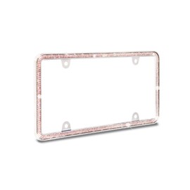 JR2 Sparking Double Row Crystal Metal License Plate Frame (Pink)+Free Screw Caps