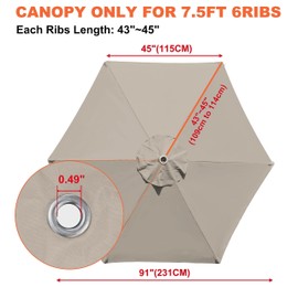 EliteShade USA 7.5FT Replacement Covers 6 Ribs Market Patio Umbrella Canopy Cover (CANOPY ONLY) (Beige-8)