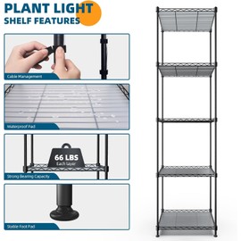 Barrina Plant Shelf with Grow Light, 5-Tier, Plant Stand with 40W Ultra-Thin Grow Light Panel for Hydroponics, Seedlings, Succulents, Flowers, Veg, 3/6/12h Timer, 15.7" L x 11.8" W x 59.1" H