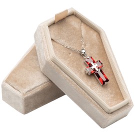 Giftop Velvet Coffin Necklace Box Pendant Case for Accessories Gothic Home Jewelry Organizer Decorations Goth Decor Gifts (Beige)