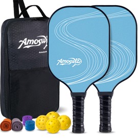 Amoswiz Pickleball Paddles, Carbon Fiber Surface Pickle Ball Paddle Set of 2 with Grip Tape for Replacement,Premium Quality Pickle Ball Rackets Set with 4 Pickleballs, Gift for Men Women