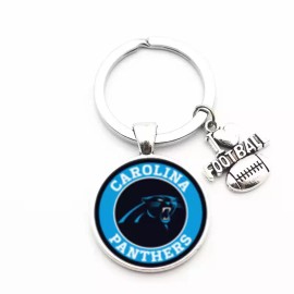 Unbranded Carolina Panthers Pendant with I Love Football Charm Acrylic/Metal Key Chain