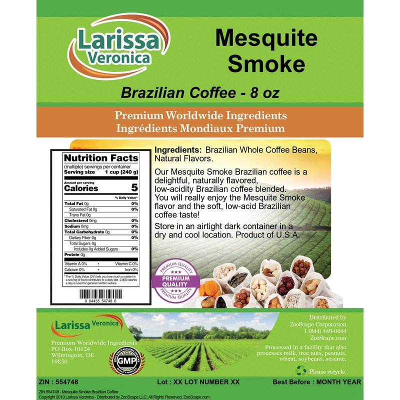 Mesquite Smoke Brazilian Coffee (Gourmet, Naturally Flavored, Whole Coffee Beans)