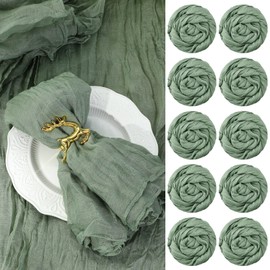 100 Pieces Gauze Cheesecloth Napkins 19.7 x 19.7 Inch Dinner Cloth Napkins with Wrinkled Decorative Cloth Napkins for Home Wedding Rustic Table Decoration (Sage Green)