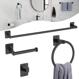 Toilet Roll Holder And Towel Rail Set,Bathroom Accessories Set Black,Bathroom Fittings And Hardware,Includes Wall Mounted Toilet Roll Holder,Towel Rail Black,Towel Ring And Kitchen Towel Hooks