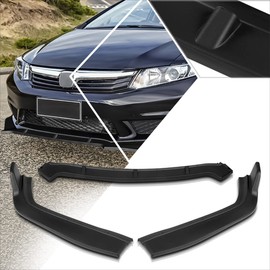 3Pcs Matte Black Front Bumper Lip Chin Splitter Spoiler Compatible with 2012 Honda Civic Sedan 4-Dr