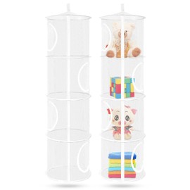 Libeder Mesh Hanging Storage Space Saver Bags Organizer,Foldable Storage Organizer 4 Compartments Toy Storage Basket for Kids Room Bathroom 2 Sets, White