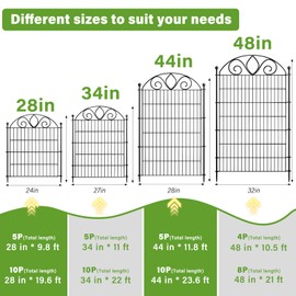 4 Panels No Dig Tall Garden Fence Panel – 48" H X 10.5' L Rustproof Metal Dog Fence Outdoor for Yard, Decorative Animal Barrier Fence for Pet, Garden Border, Patio, Flower Beds| Temporary Fencing