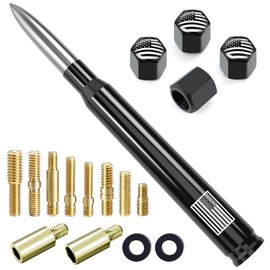 Car Truck Bullet Antenna with Tire Valve Caps American Flag Universal Short Replacement for GMC Sierra Chevy Silverado Dodge Ram 1500 2500 3500 Ford F150 F250 F350 Super Duty Raptor Accessories Silver